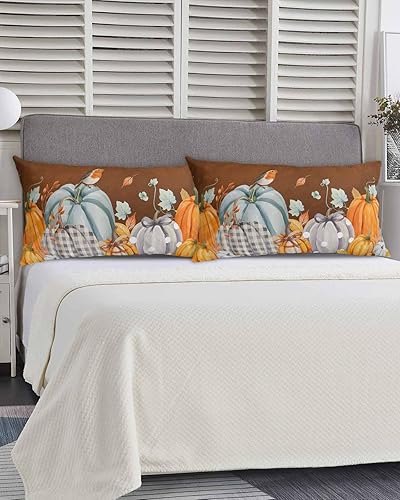Miniatura 6 de Fundas de almohada de tamaño King con calabazas marrones, fundas de almohada suaves decorativas para sofá de cuerpo largo, con cierre de sobre,