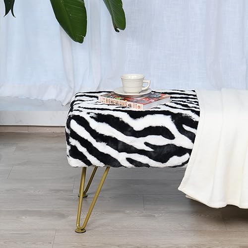 Miniatura 8 de Banco otomano largo rectangular de piel sintética con estampado de cebra, reposapiés suave y peludo, 46 x 16 x 17 pulgadas, banco de asiento