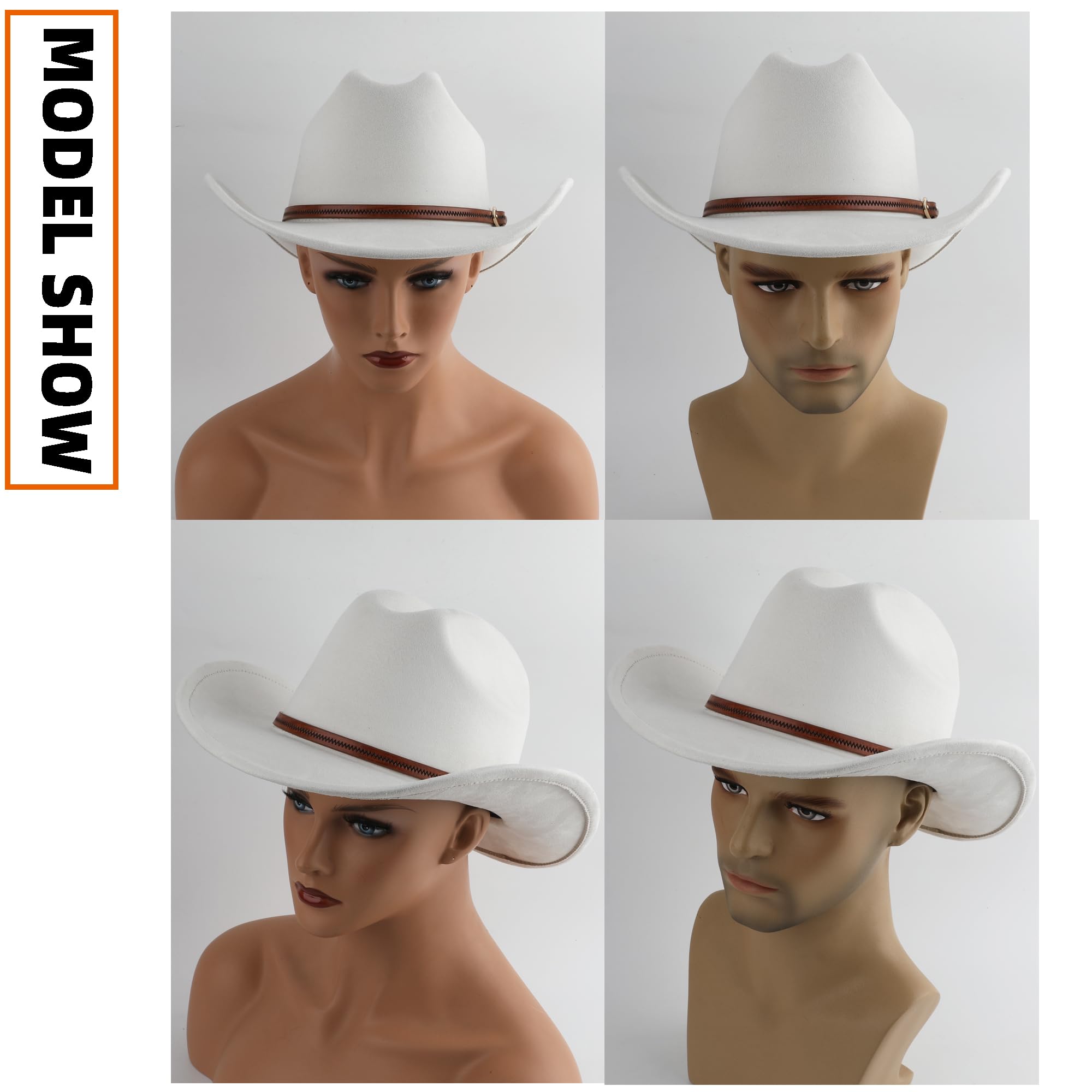 Pro Celia Chapeau de cowboy pour homme et femme - Chapeau de cowgirl western à large bord