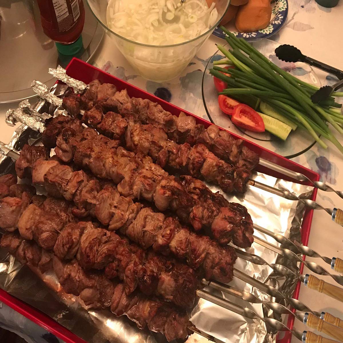 12 szaszłyków kebabowych, 60 cm, szpikulce do grilla, ze stali nierdzewnej, wytrzymałe, duże, szerokie, wielokrotnego użytku, z antypoślizgowym drewnianym uchwytem, idealne do szaszłyków,