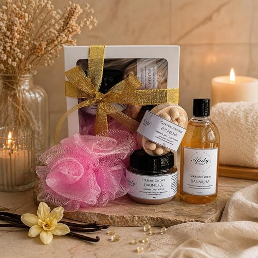 Kit Presente: Geleia de Banho 170ml + Esfoliante Corporal 130g + Sabonete Hidratante 80g + Esponja + Caixa com Laço | Maracujá