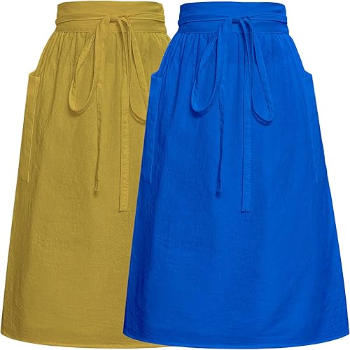 Miniatura 7 de Cityelf Delantal blanco vintage para disfraz de sirvienta, delantal blanco victoriano, 2 bolsillos, delantal de algodón con volantes para cocinar,