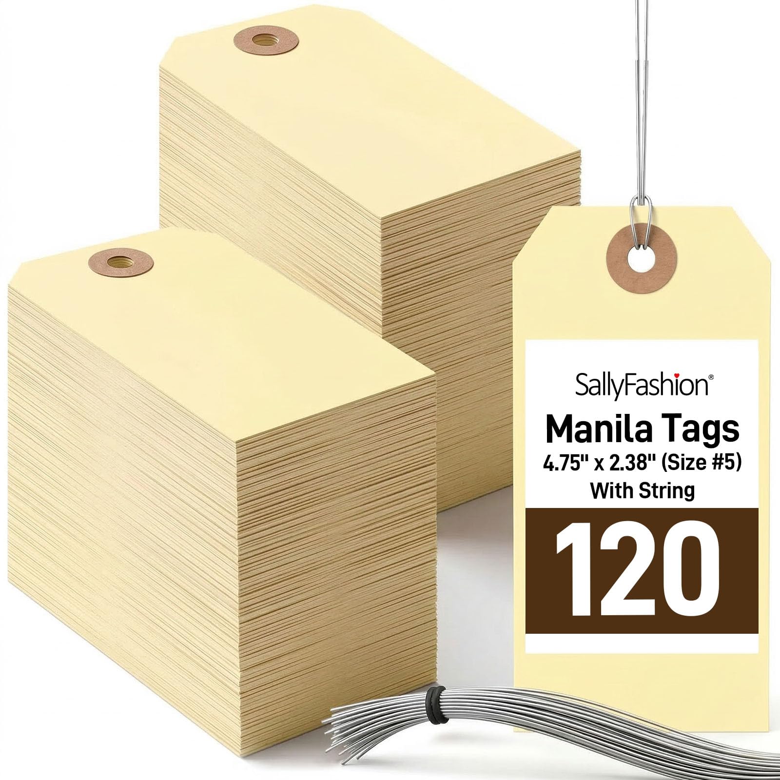 SallyFashion 120PCS Manila Tags with Wire, 4 3/4" x 2 3/8" Shipping Labels The Forest Stewardship Council