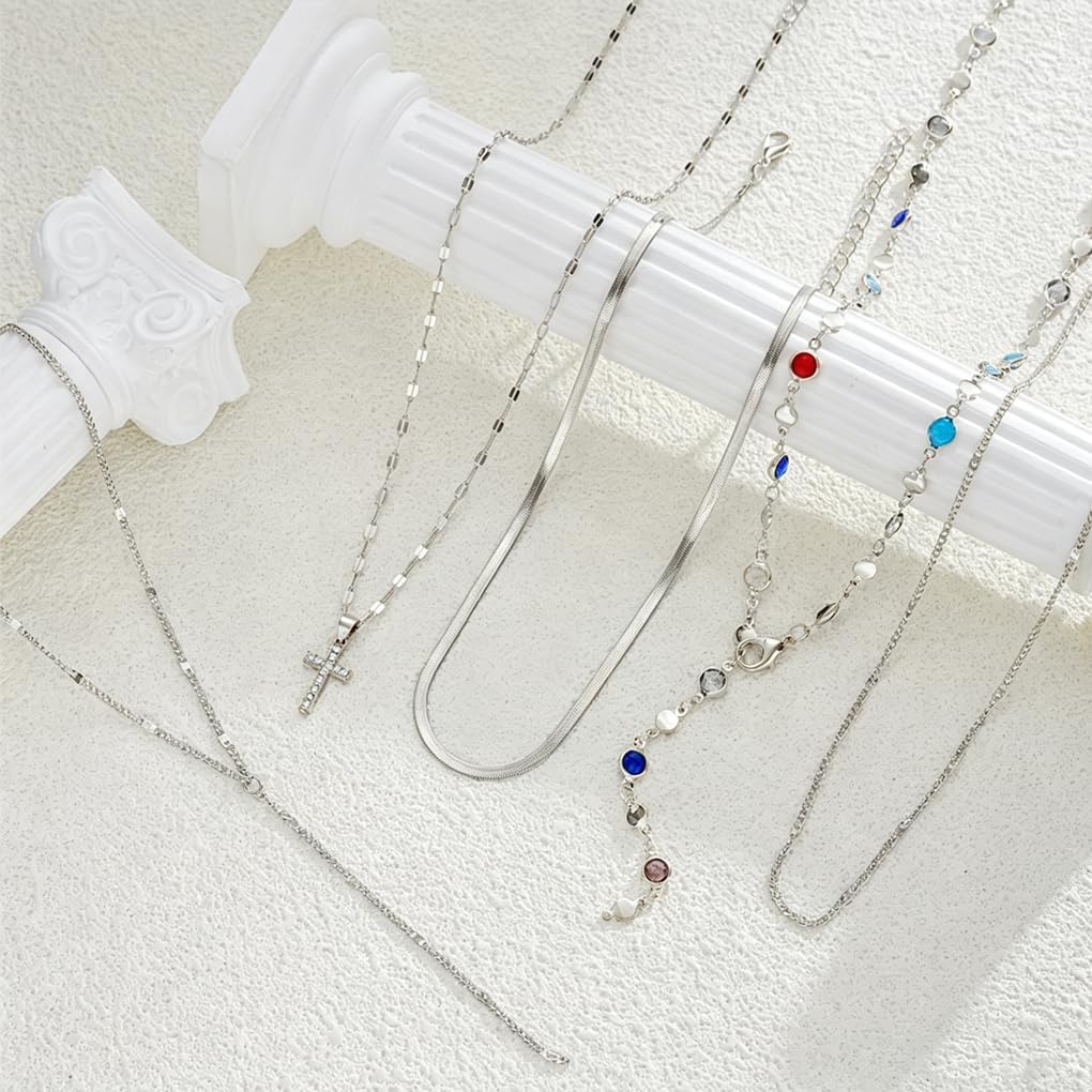 Layered Gold Cross Chain Necklace for Women,Vintage Stackable Colorful Rosary Beaded Necklaces Set,Trendy Boho Jewelry Holiday Outfits Accessories