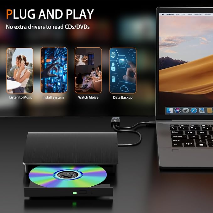 Unidad externa de CD/DVD para laptop con USB 3.0 miniatura 8