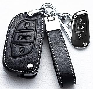 ZYHYCH Portachiavi per Auto in Pelle, Adatto per Peugeot 107 206 207 208 306 307 301 308S 407 2008 3008 4008 5008 RCZ Adatto per Citroen C1 C2 C3 C4 C5 DS3 DS4, B Black Filp Key
