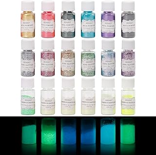 SEISSO 18本パウダーセット 6種マイカパウダー 6種夜光スパンコール 6種夜光砂 マイカパウダー 天然 カラー顔料パウダー 着色剤 蓄光パウダー 顔料 エポキシ樹脂グリッター DIY ネイルデザイン レジン染料 キャンドル作り アイシャドウ スライム 赤面