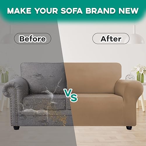 Miniatura 7 de CWK Fundas elásticas para sofá de 2 cojines, de elastano, antideslizantes, suaves, protector de muebles con espuma antideslizante y parte inferior