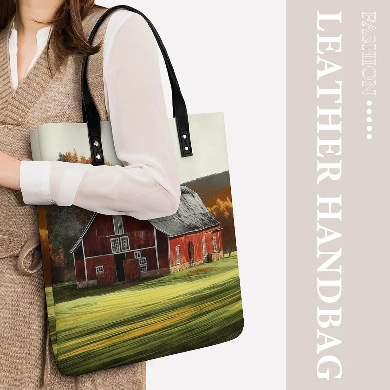 Barn Tote Bag with Magnetic Buckle Reusable Grocery Bags Lightweight Cross Body Handbag for Daily Essentials
