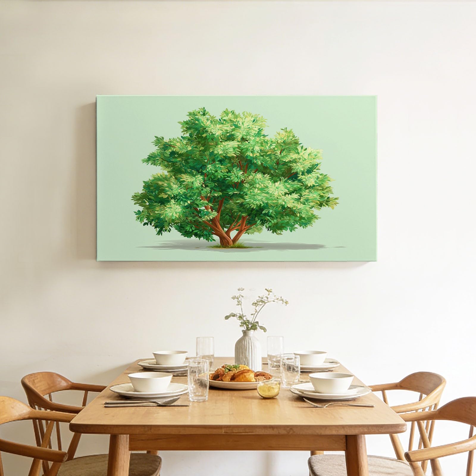 Generisch Abstrakt Aquarell Botanisch Bäume Modernes Leinwandbild 90L x 60B cm mit Rahmen, Cartoon XXL Wanddeko für Wohnzimmer Geschenk Idee Einzug - Hochwertiger Kunstdruck auf Holzrahmen
