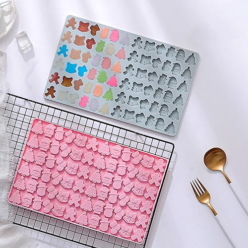 Miniatura 6 de 2 moldes de silicona de Navidad de 72 cavidades para árbol de Navidad, moldes de silicona con hombre de jengibre, Papá Noel, moldes para dulces,