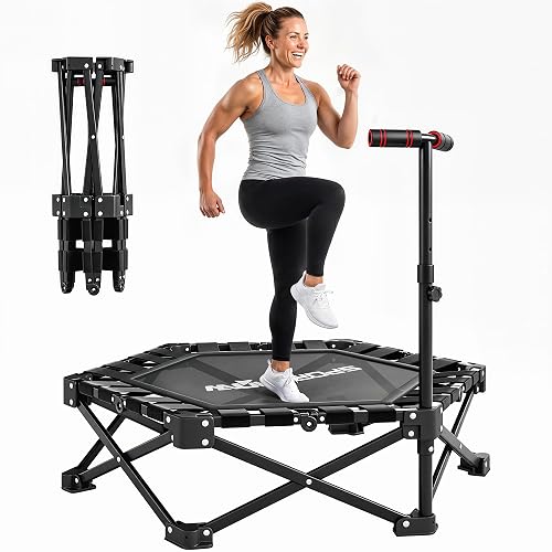 SPORTNOW Trampolín de Fitness Adultos Plegable 104 cm, Barra Ajustable