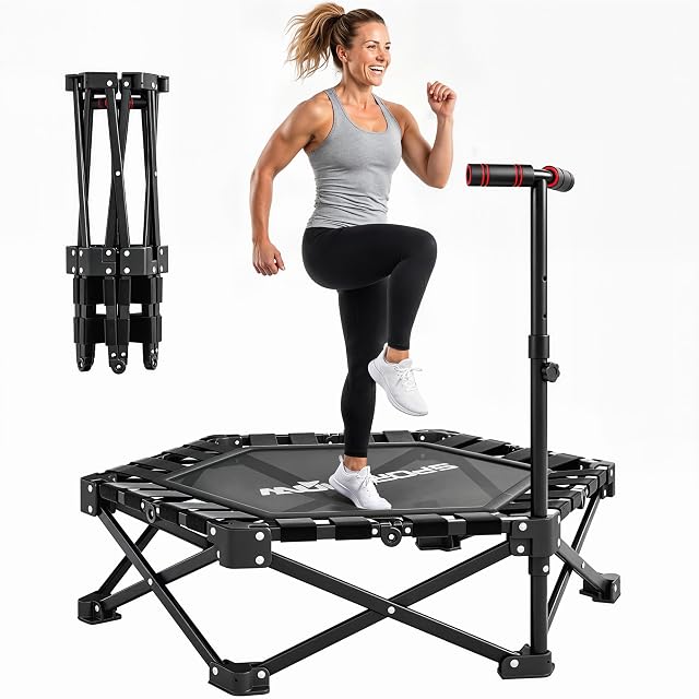 SPORTNOW Trampolín de Fitness Adultos Plegable 104 cm, Barra Ajustable