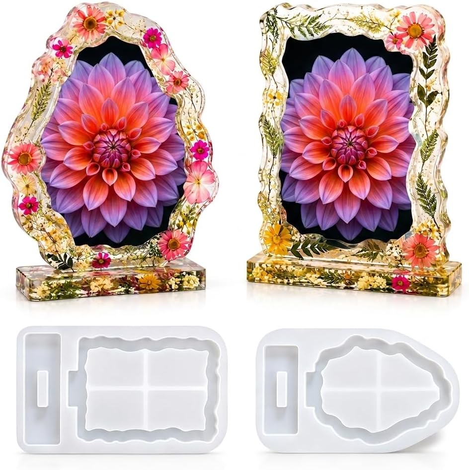 2 Sets Resin Photo Frame Mold with Stand Holder,Rectangle and Oval of Irregular Edge Frame Silicone Molds for Resin Casting, Epoxy Resin Mold for DIY Home Décor Handmade Gifts