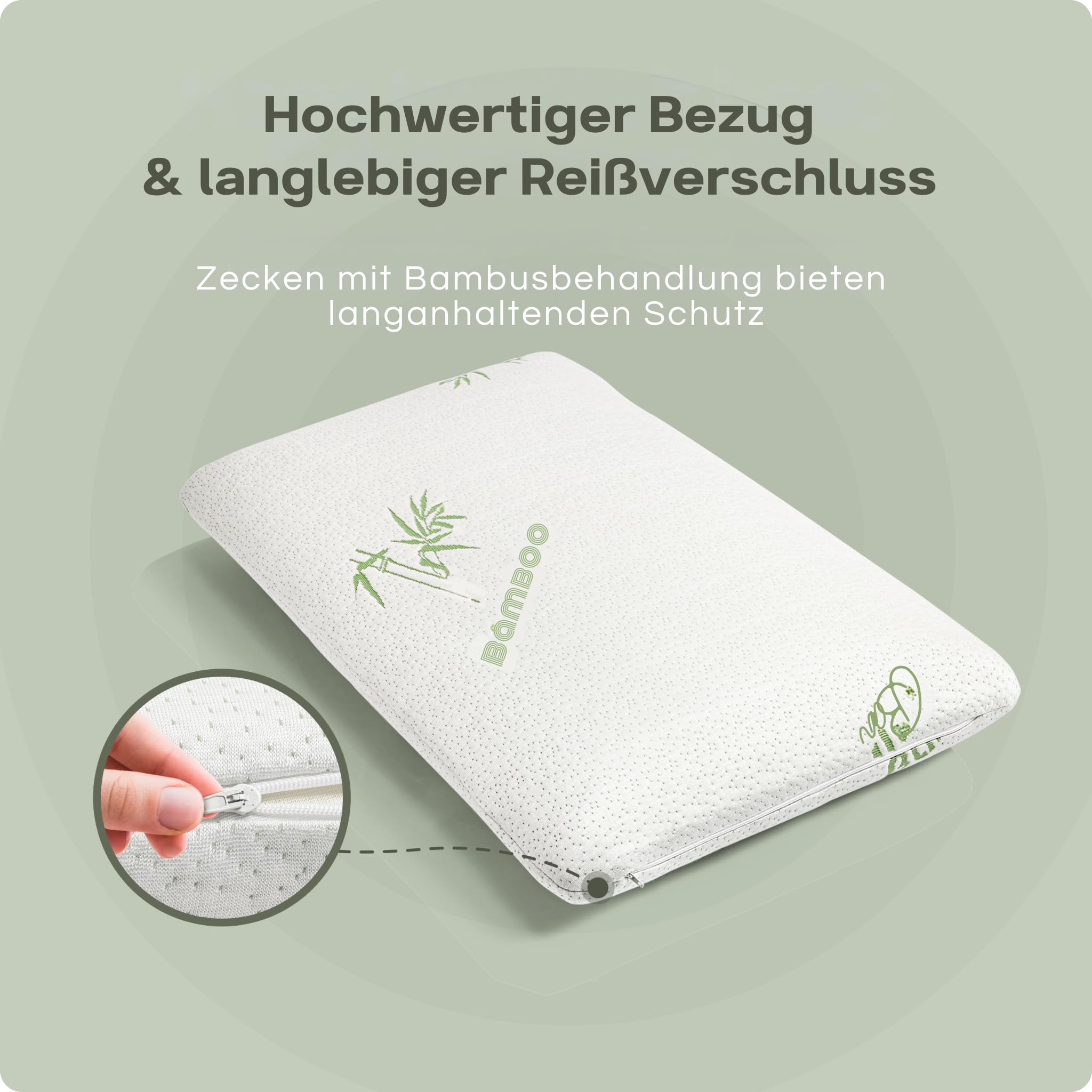 Bamboekussen - Orthopedisch neksteunkussen - Traagschuimkussen - Hypoallergeen slaapkussen - Hypoallergeen - Afneembare hoes met rits - Bamboe viscose kussensloop (60 x 40 cm