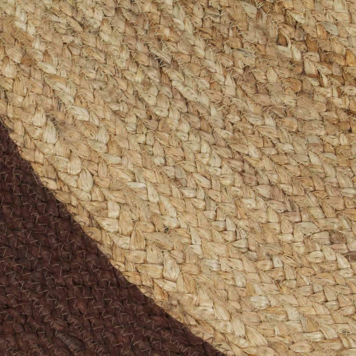 Dywan z juty w nowoczesnym stylu, okrągły, ręcznie pleciony dywan do salonu (beżowy z brązową obwódką, 210 cm x 210 cm)