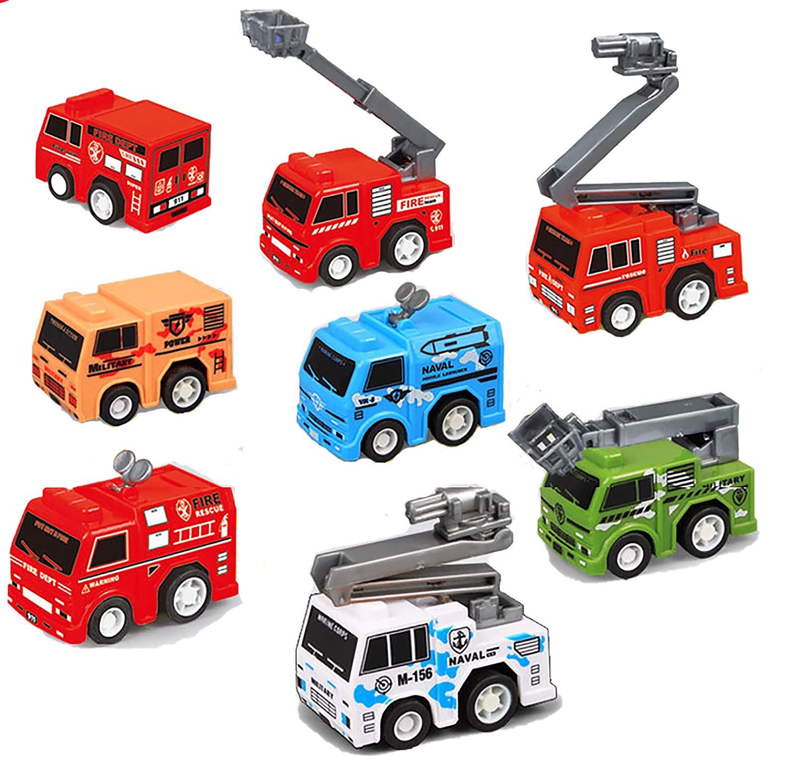 SUPFANS 8PCS Mini Pull Back Cars Fire Truck Military Vehicles Special Forces Toy for 3 4 5 6 Years Old Boys Girls Birthday Gift (Fire Truck)