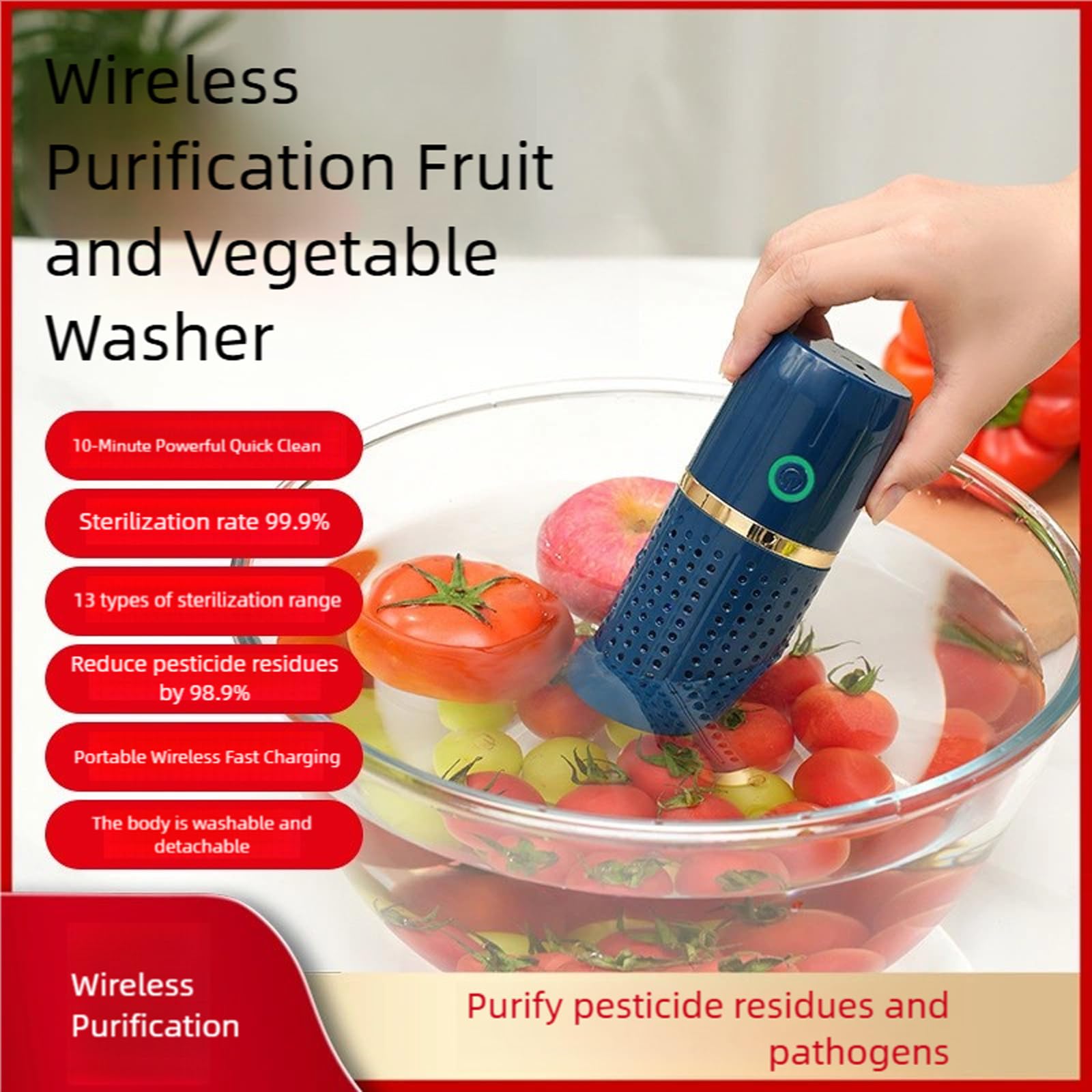 XAGMODSHN Máquina De Limpieza Frutas Y Vegetales Dispositivo Limpieza Verduras Multifuncionales para Frutas Cleaner Verduras Inalámbricas Vegetarianas