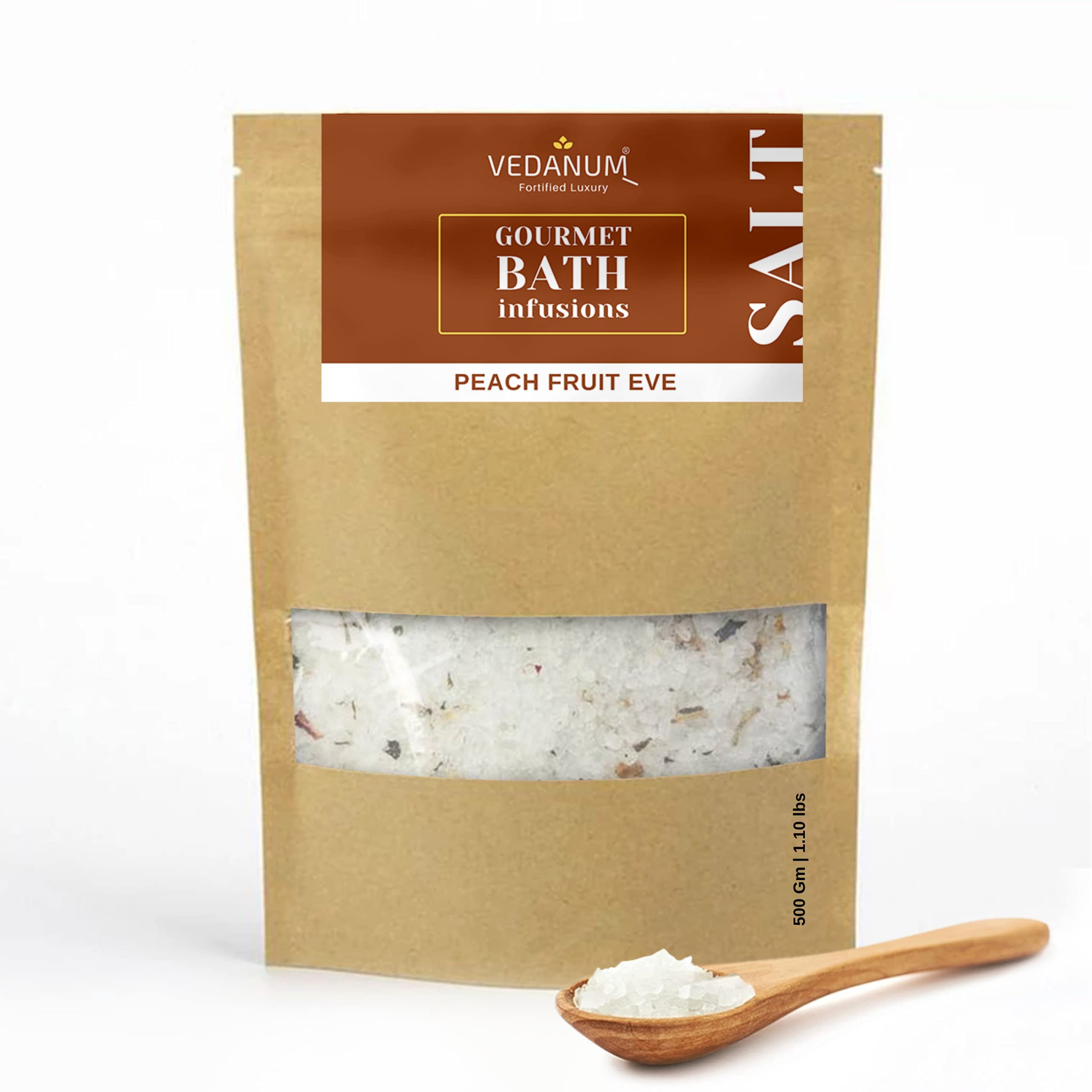 Vedanum Gourmet Infusion Aroma Bath Salt with Pure Epsom Salt, Himalayan Pink Salt and Peach Fruit Therapy | Muscle Relief, Acne Removal, Pain Treatment, Foot Massage, Relaxing Minerals-image-48