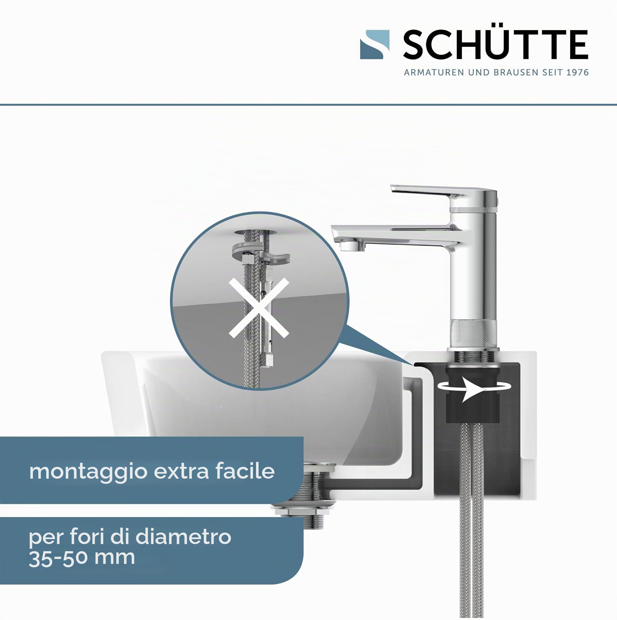 SCHÜTTE LIVERPOOL 33410 - Rubinetto per lavabo in elegante design cromato lucido, per il bagno, con eccentrico pop-up, miscelatore per bagno