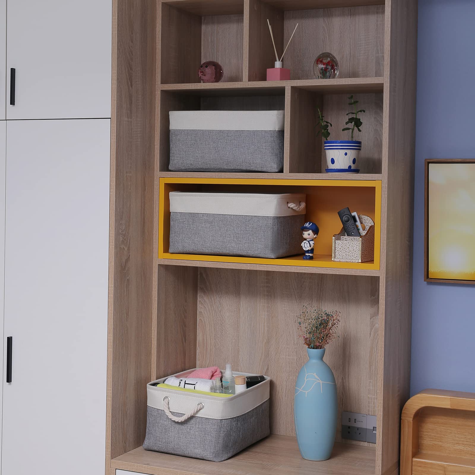 Cestini portaoggetti, bottiglie, asciugamani, giocattoli, vesti per bambini. Contenori decorativi per borse tote con ricamo per pannolini  15