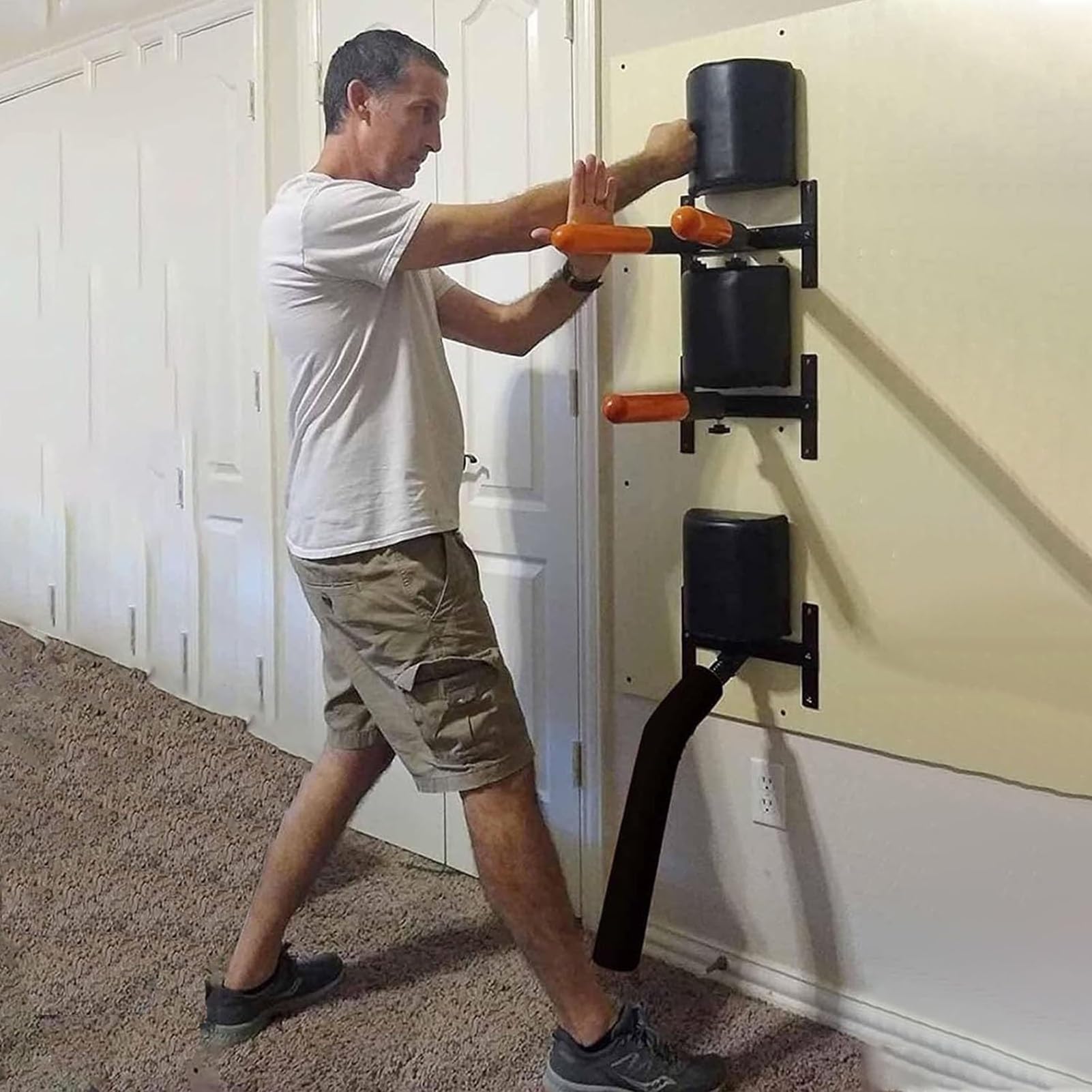 Blazea Wing Chun Dummy Spring Hand Martial Arts Dummy Set, Strength Training Gear Wall-Mounted, Chinese Kung Fu Wooden Man for Training, Easy Installation