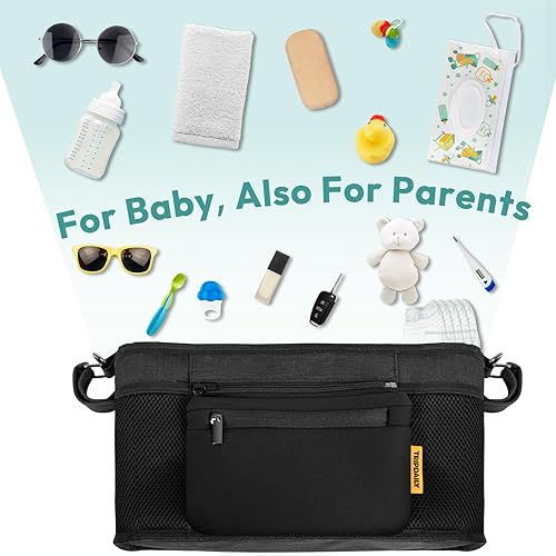 Miniatura 6 de La consola para padres se adapta a Wonderfold W2 y X2, organizador de cochecito de vagón con 2 portavasos aislados, múltiples bolsillos de