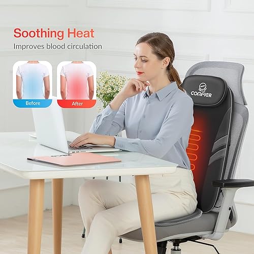 Miniatura 4 de COMFIER - Masajeador de espalda para el dolor de espalda, control por aplicación, almohadilla de masaje de silla Shiatsu, masajeadores de silla