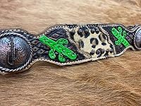 Vista 2 de Showman Correa con incrustaciones de guepardo con detalles de cactus pintados a mano