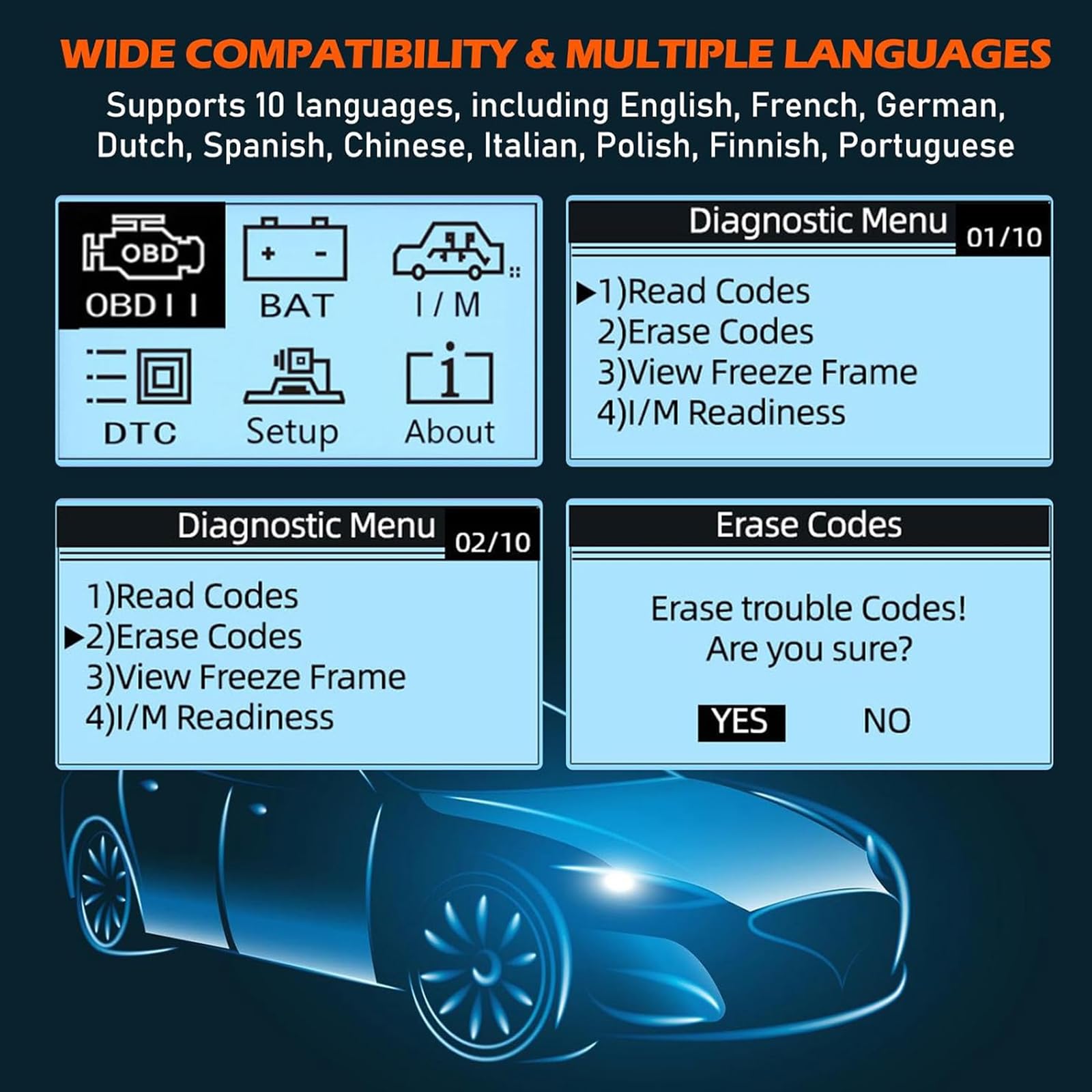 GOMETY - Tester diagnostico OBD2, diagnosi auto OBD, lettura memoria errori, dispositivo universale per auto, lettore di codici errori motore con dati in tempo reale, dispositivo di lettura codici