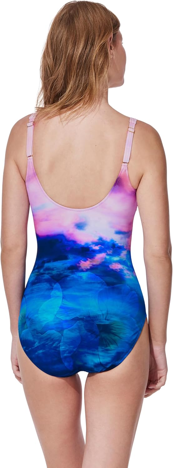 Gottex Square Neck One Piece Swimwear - Front & Back Lining, Adjustable Straps, Built-in Soft Cups, Tummy Control