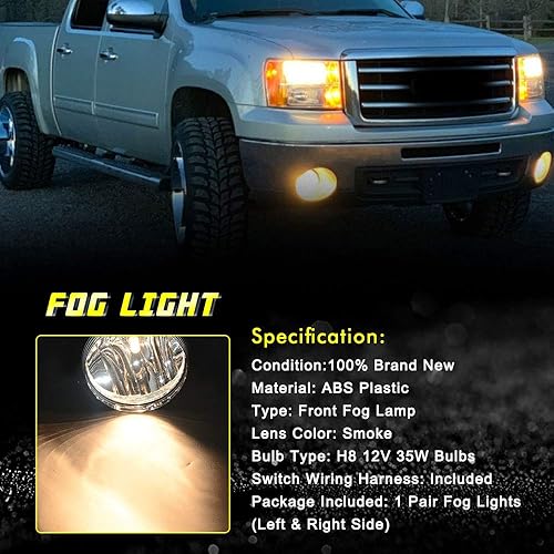Miniatura 4 de TOPSCOPE Luces antiniebla de repuesto para 2007-2013 GMC Sierra 1500 2007-2014 GMC Sierra 2500 3500HD Lámparas antiniebla con lente ahumada H8 12V