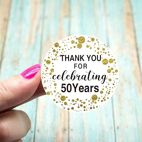 Miniatura 5 de Calcomanías de agradecimiento para cumpleaños número 50, regalos de cumpleaños 50 en negro y dorado, calcomanías de cumpleaños 50, decoraciones de