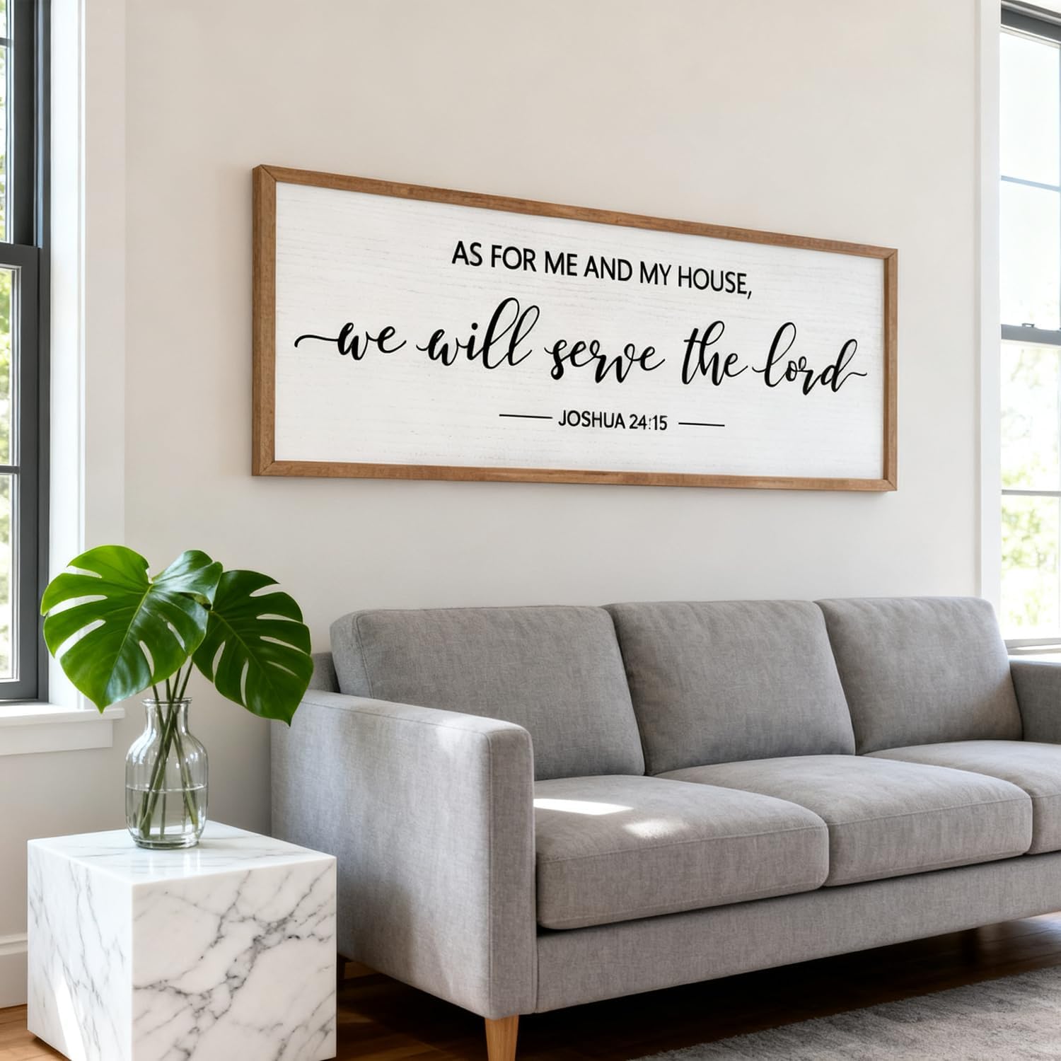 As For Me And My House Wall Art: 40 x 15 Inch Framed Christian Scripture Sign, Joshua 24:15 Bible Verse Rustic Wooden Wall Decor, Horizontal Religious Farmhouse Decor for Living Room Bedroom