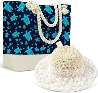 Beach Bag Sun Straw Hat, Tote Bag for Women Friends Travel Gifts, Aloha Bags Waterproof Travel Vacation Essentials