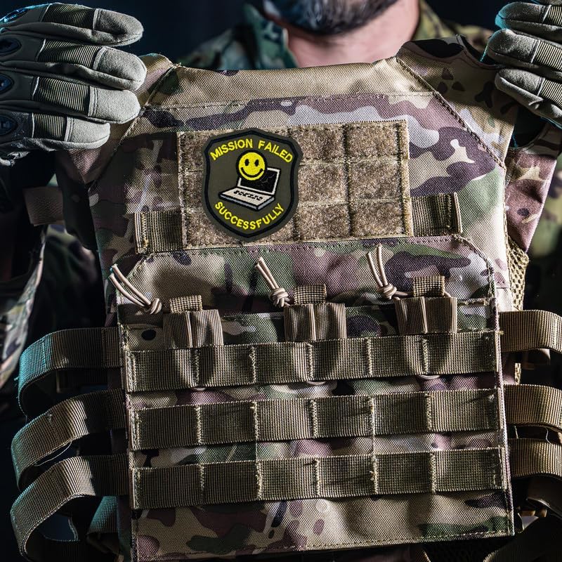 Funny Tech Hook and Loop Embroidered Patch – “Mission Failed Successfully” Humor Badge image 3