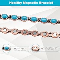 Vista 4 de Pulsera de cobre para mujer, 7.08 '' ajustable con fácil enlace turquesa pulsera magnética, joyería de cobre de moda (0164), Metal