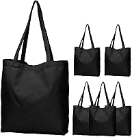 Vista 1 de Koolmox Bolsa de mano negra, 13.5 x 13.5 x 3.5 pulgadas, paquete de 6 bolsas de lona con fondo ancho y asas reforzadas, bolsa de lona de algodón