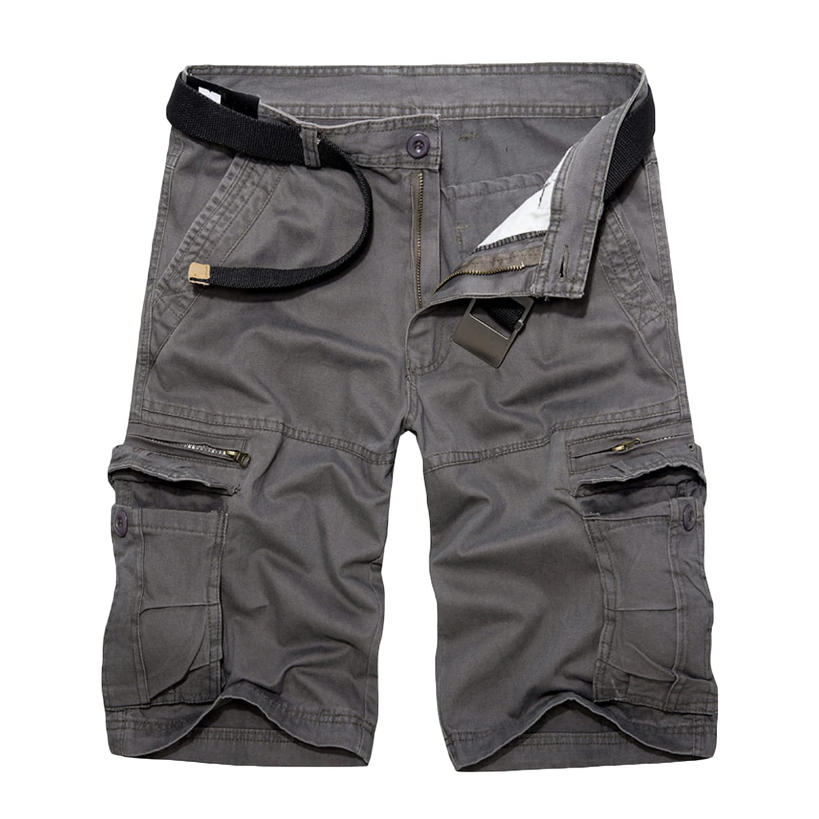Men's Lightweight Casual Cargo Shorts Twill Zipper Pockets Outdoor Short Pants Cotton Military Army Short No Belt (Dark Grey,32)