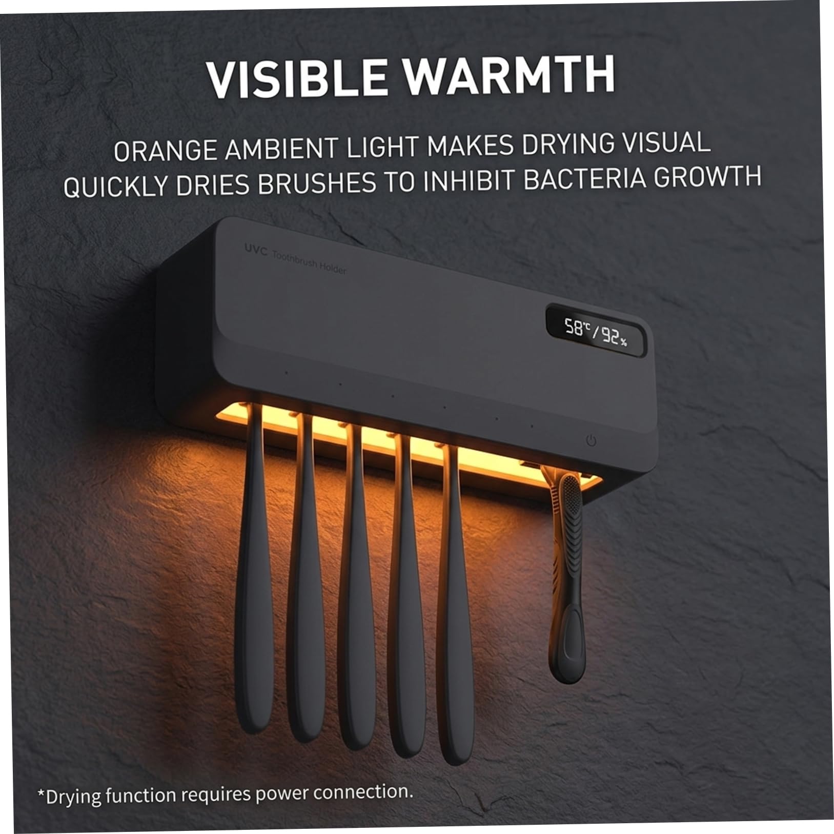 Soporte para Cepillo de Dientes UV, esterilizador y Organizador de cepillos de Dientes de Montaje en Pared con Secado de Aire Caliente para baño, Blanco