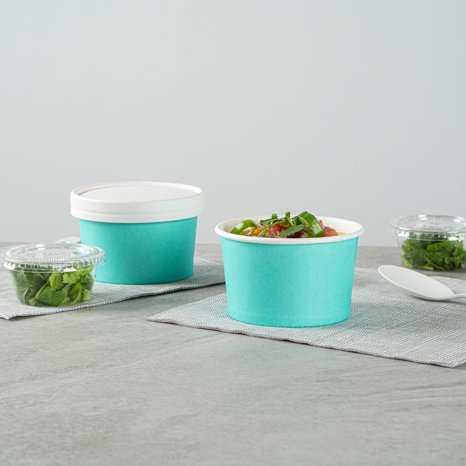 Coppetta 5 Ounce Dessert Cups, 200 Disposable Ice Cream Cups - Lids Sold Separately, Sturdy, Turquoise Paper FroYo Bowls, Striped, For Hot And Cold Foods, Perfect For Gelato - Restaurantware