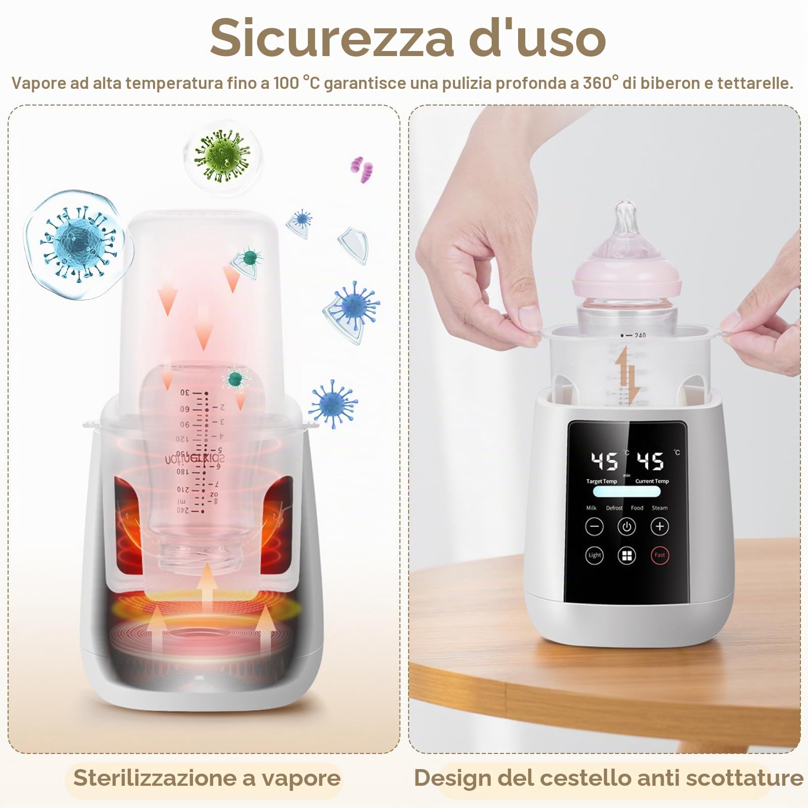 Scaldabiberon e Sterilizzatore 2 in 1, 6-in-1 Multifunzione per Biberon, Scalda e Scongela Biberon, Riscaldatore Di Alimenti Per Bambini con Modalità Rapida e Spegnimento Automatico