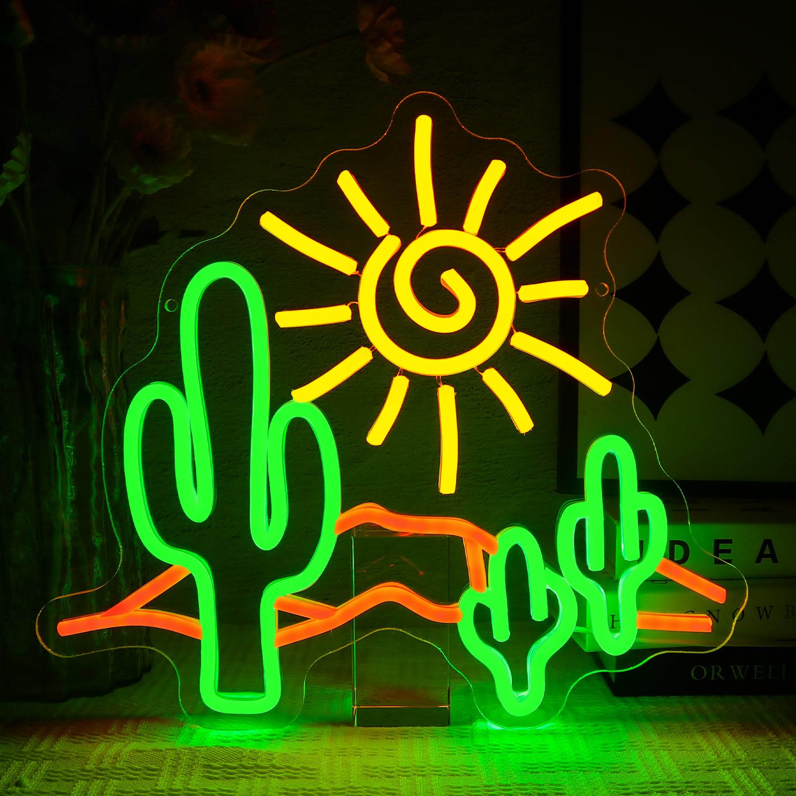 OYCGZV Desert Neon Sign for Wall Decor, Cactus Neon Light, Dimmable USB Sun Led Sign for Bedroom Beer Bar Cafe Club Business Home Pub Man Cave Party Hotel Living Room Decorations