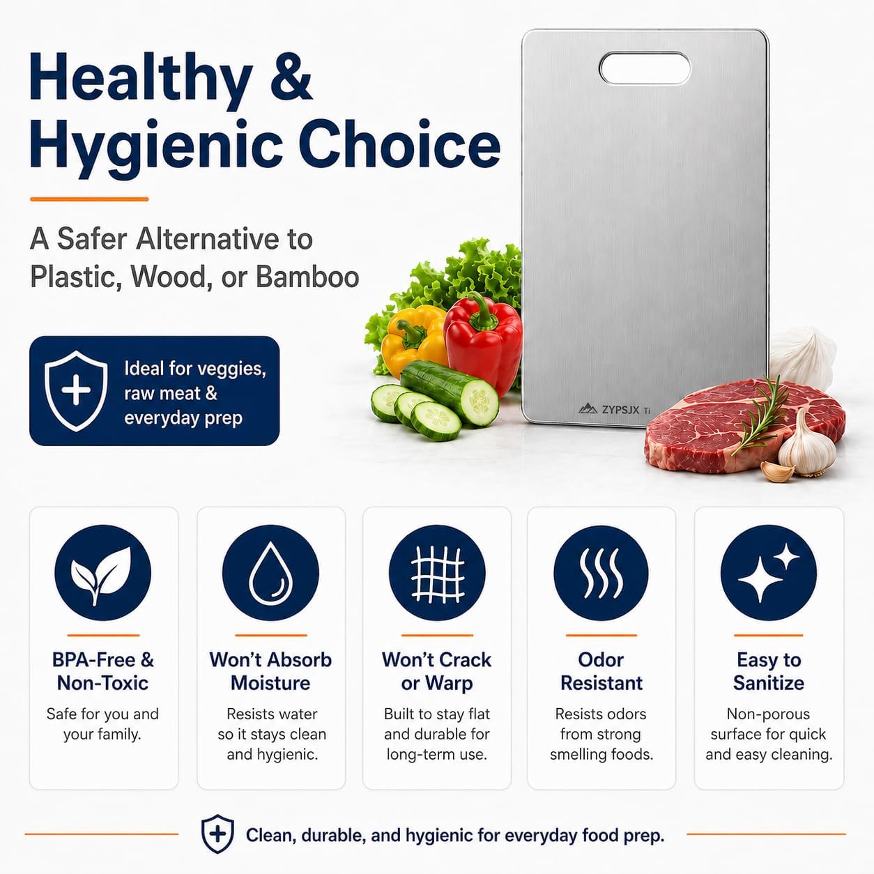 Titanium Cutting Board Set of 3 for Kitchen | 100% Pure Titanium, Non-Toxic, Double-Sided Food Grade, For Meat, Fruit & Daily Cooking