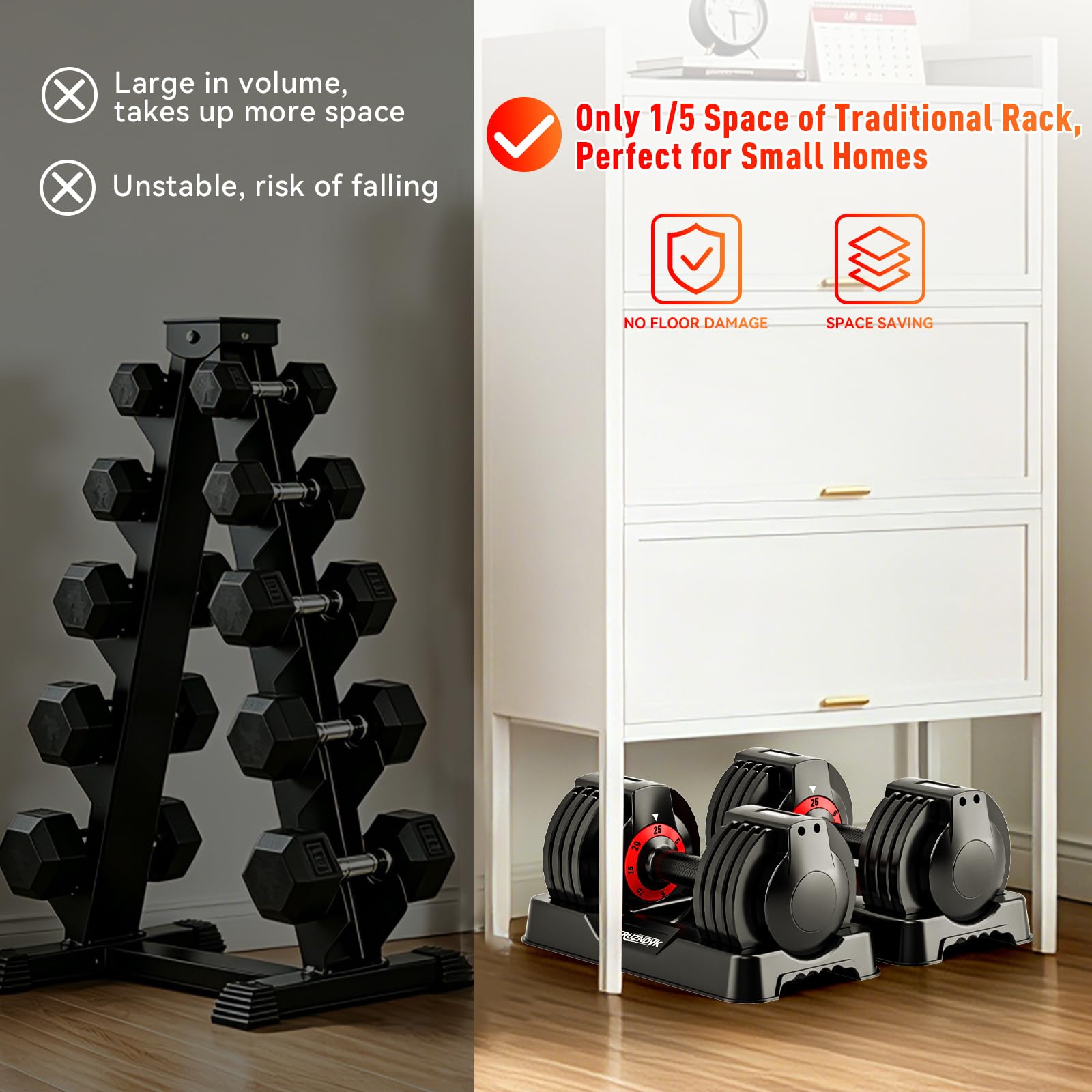 25/55lbs Adjustable Dumbbell Set of 2, 5-in-1/10-in-1 Free Weights Set | 50/110lb Set, Anti-Slip Texture Handle for Exercise, Fitness Equipment Set, Home Gym Strength Training, for Men and Women