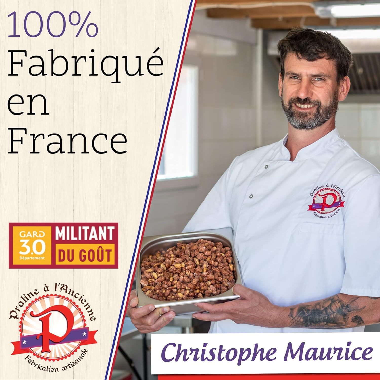 Pralines à l'Ancienne – Caja de regalo de Pralines «L'exotique» – Cochus dulces artesanales – 3 bolsas de regalo – Cacahuetes, Pistachos, Pecan – Fabricado en Francia