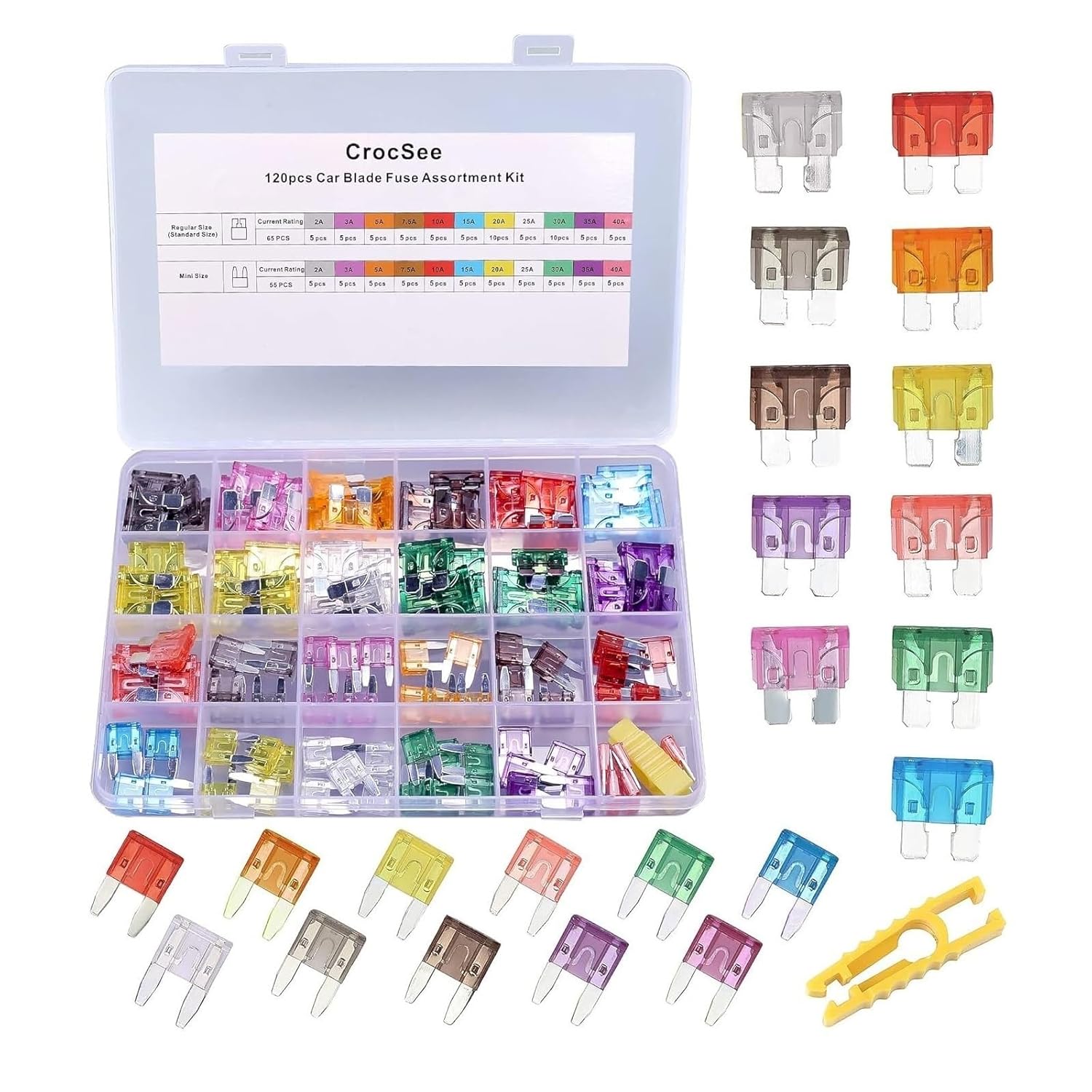 120 pcs Car Fuses Assortment Kit, Blade-Type Automotive - Standard & Size (2A/3A/5A/7.5A/10A/15A/ 20A/25A/30A/35A/40A