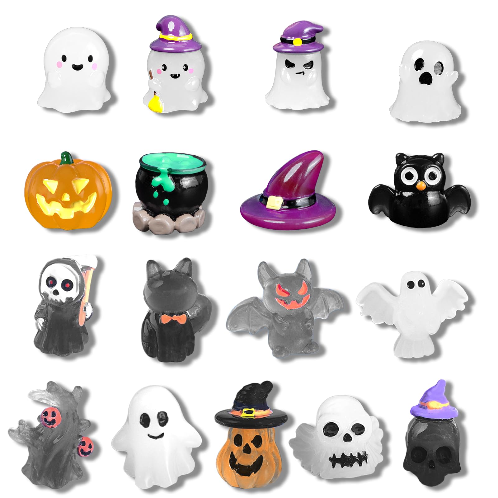 JNAWA 17Pieces Halloween Resin Luminous Ornaments Tiny Glow In The Dark Figurines Mixed Small Cute Landscape Desk Decoration for Garden Aquarium Dollhouse