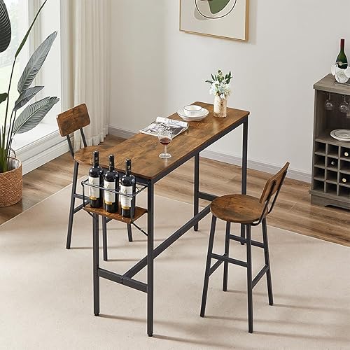 Miniatura 3 de Juego de mesa de bar para 2 personas con estante de almacenamiento para botellas de vino, 2 taburetes de bar, mesa de bar y sillas para comedor,