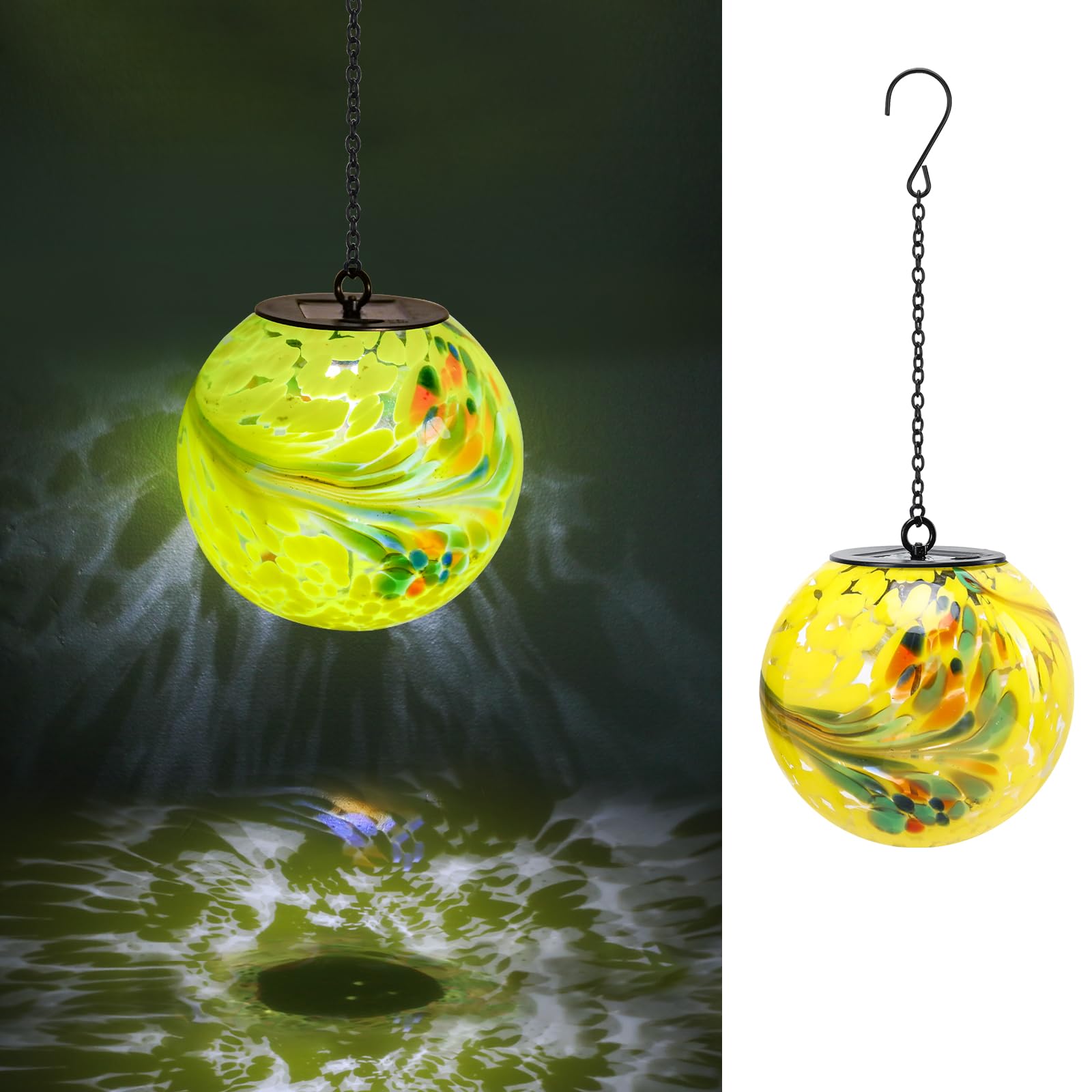 VCUTEKA Solar Hanging Lanterns Outdoor Decoration, Glass Solar Lights with Hook Up, Solar Garden Gazing Ball Light for Yard, Tree and Patio Decor,